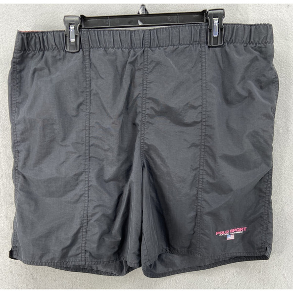 Polo Sport Ralph Lauren Swim Trunks Mens L Black Logo Lined‎ Drawstring Flag - Picture 1 of 13